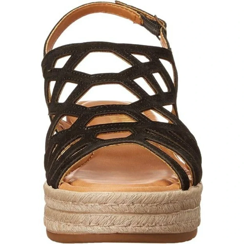 Bella Vita Italy Womens Black Suede Cage Wedge Espadrille Sandals Size 8.5 NEW